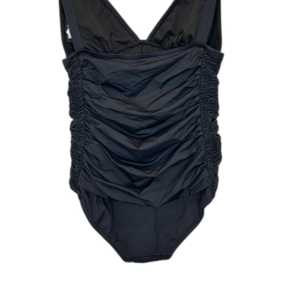 DKNY Black Ruched Sides V-Neck One Piece Swimsuit Size 14 - Picture 6 of 9